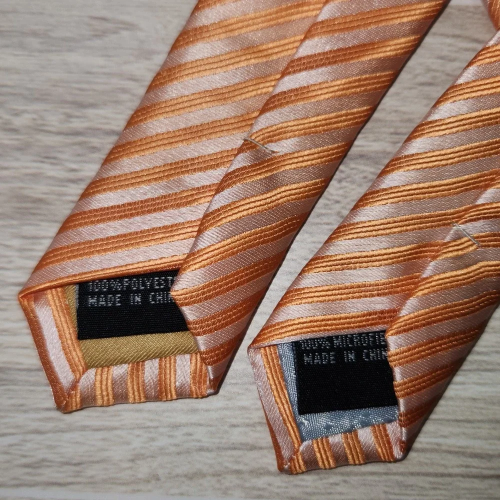 Puccini‎ Father & Son Matching Ties, Orange/Apricot Textured Stripes, Hand Made